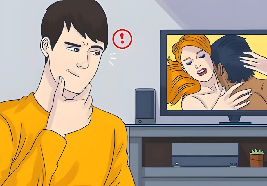 An illustration of a young person watching pornography on a screen.