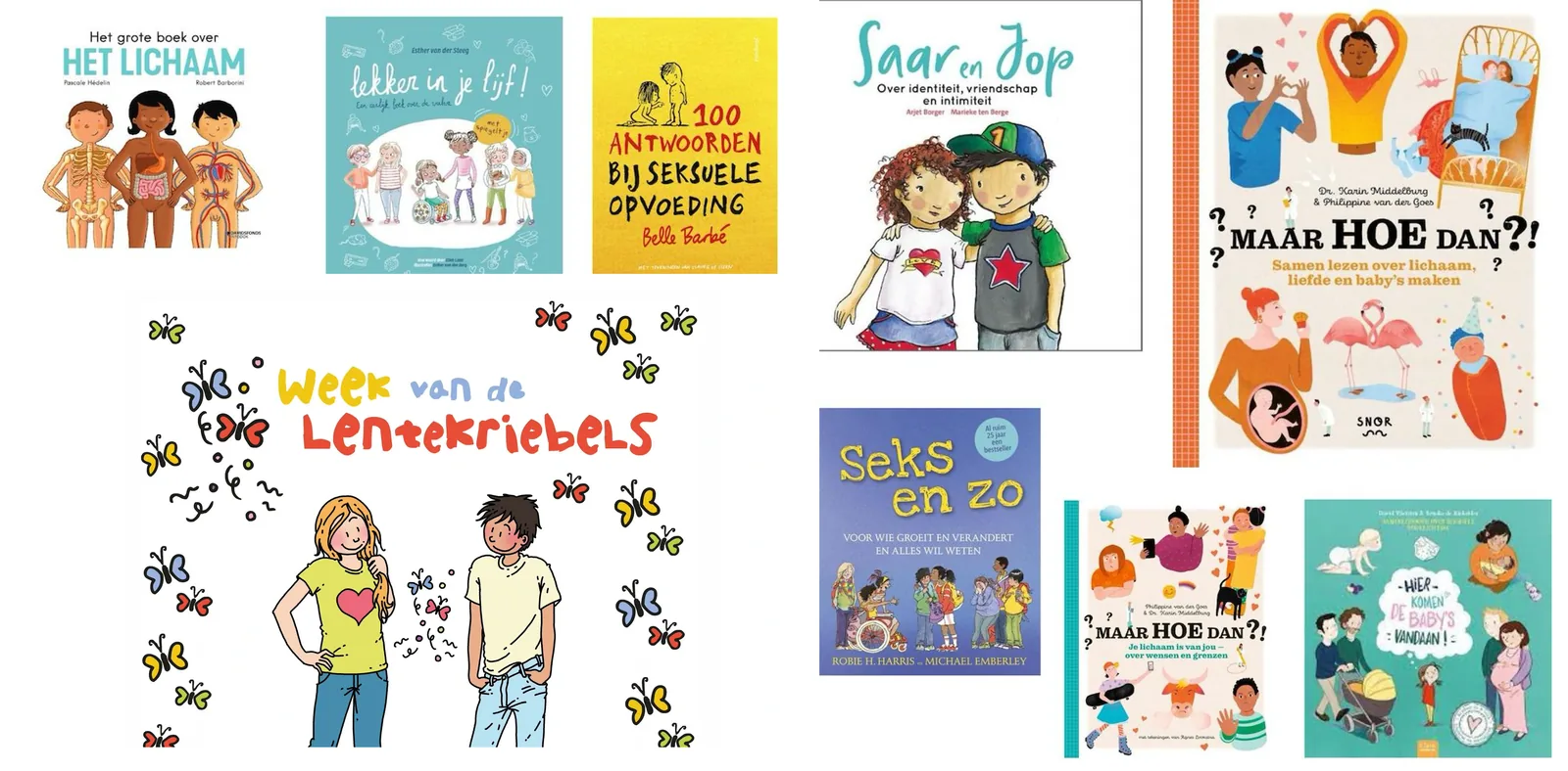 Age-appropriate Dutch sex-education books for young children.
