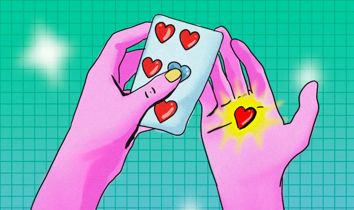 Conceptual illustration comparing the experience of early love to the cycle of addiction.