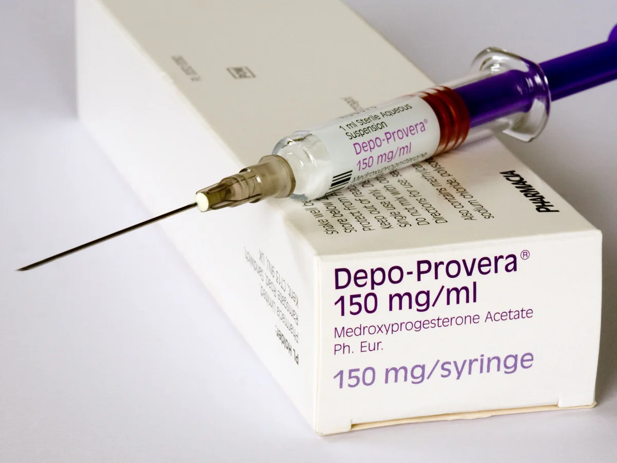 A vial and syringe of Depo-Provera, a hormonal medication used in chemical castration.