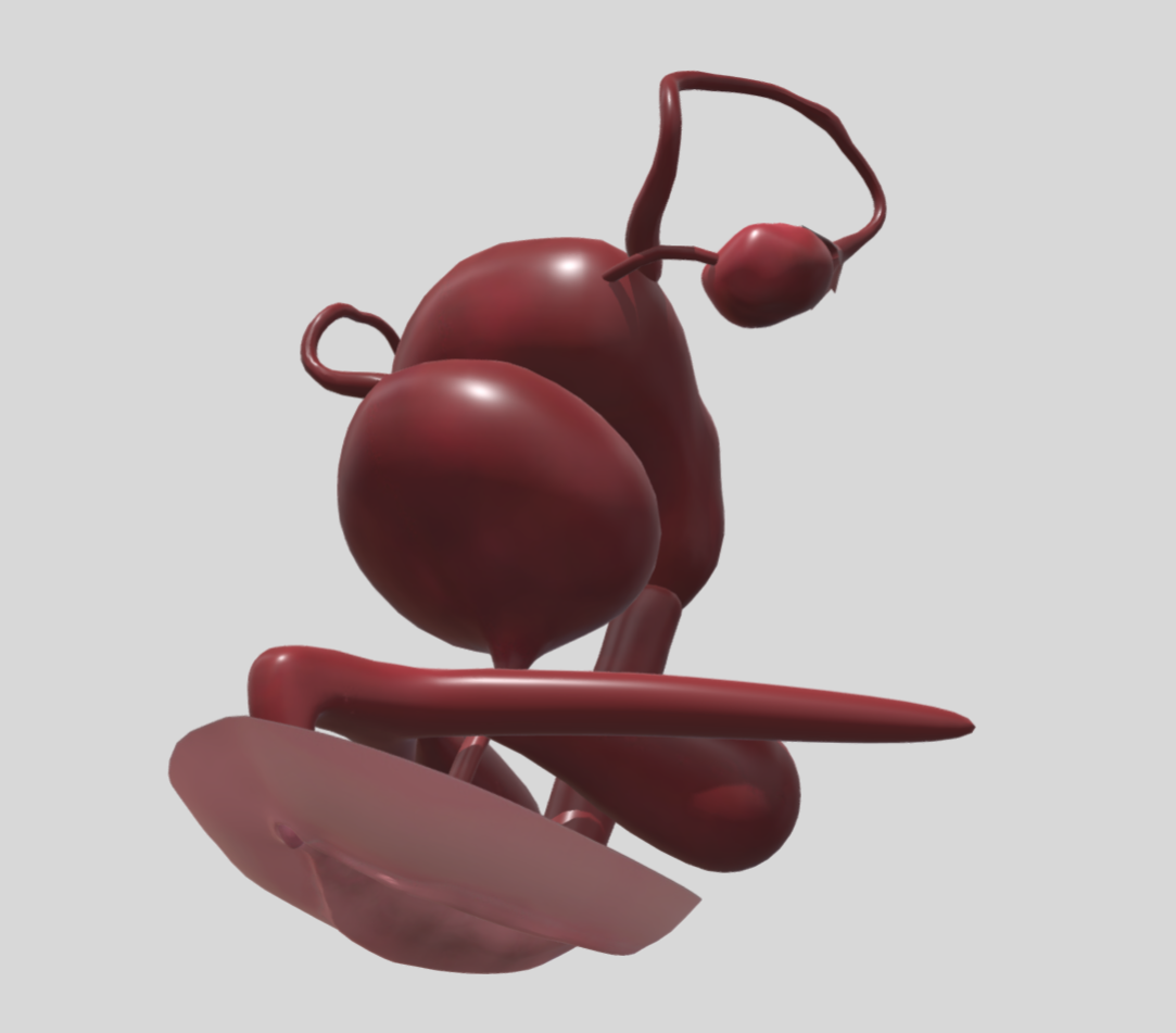 Screenshot of the interactive 3-D cutaway model of the female reproductive organs, showing the uterus, a fallopian tube and ovary, and the vagina sliced open along its length.