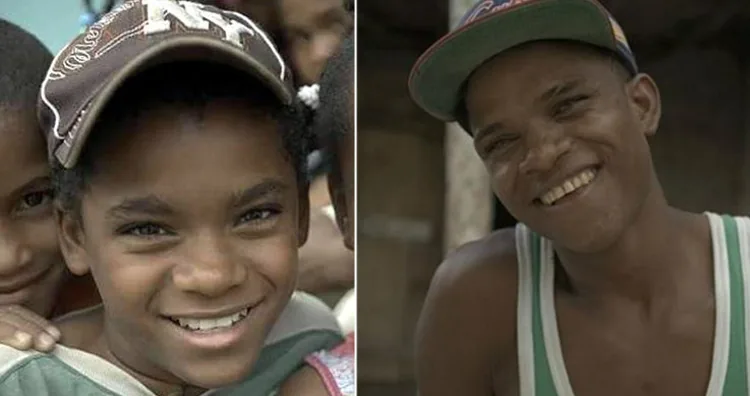 A photo of a güevedoce shown as a child and as an adult, illustrating the transition that occurs at puberty.
