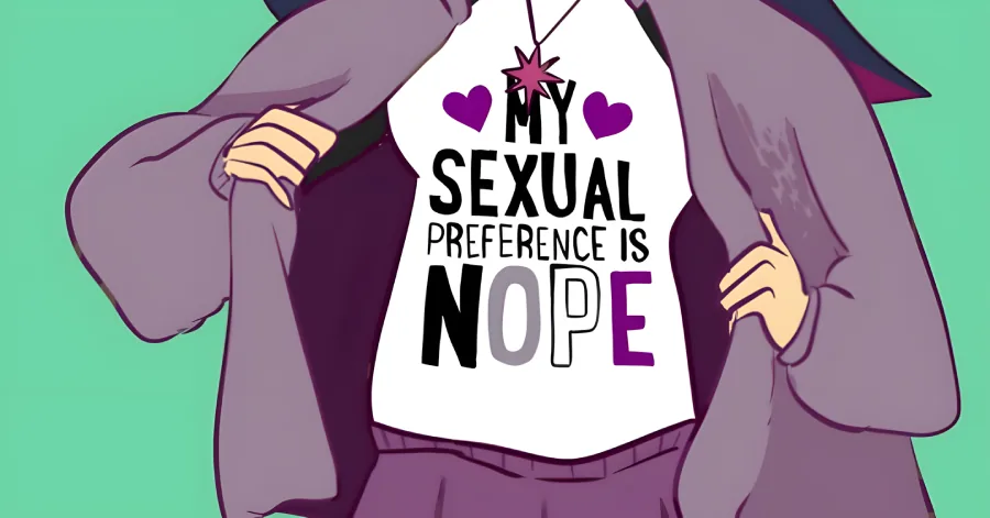An illustration representing asexuality, showing a person content without sexual attraction toward others.